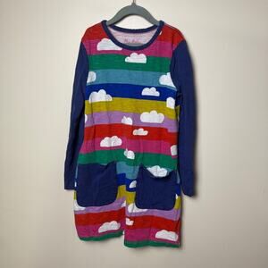 Mini Boden Rainbow Cloud 9-10Y 140 cm Long Sleeve Jersey Dress Pockets School